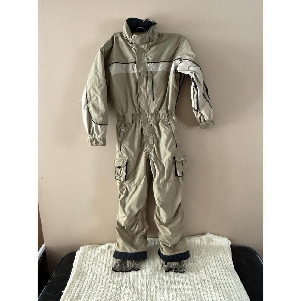 Obermeyer Kids Snowsuit Size 14 Ski Suit One Piece Classic Tan Black Trim WARM